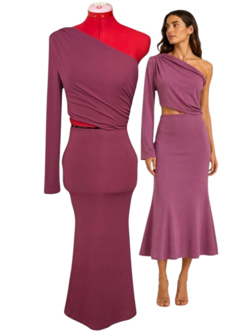 ByEgreis One Shoulder Cutout Berry Plum Mermaid Dress Size XS